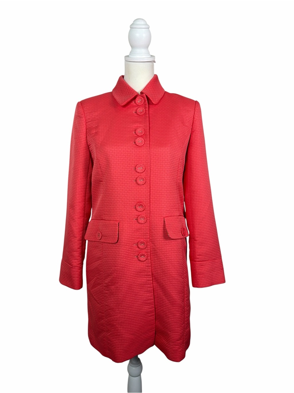 Pursuits Ltd Coral Pink Textured Coat Jacket Size 6 Floral Lined Vintage Chic